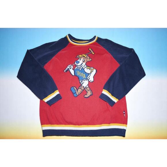 Vintage USPA Polo Dog Knit Sweater Medium – Red Navy Varsity Y2K Style Rare Grap - Picture 2 of 7